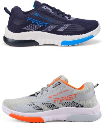 Free Kicks Combo Of 2 Shoes FK-570 & FK-575 Sneakers For Men(Grey, Orange , 6)