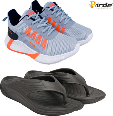 Birde Stylish Combo Pack of 2 Lightweight Gym, Running Shoes With Clogs Walking Shoes For Men(Grey, Orange , 8)