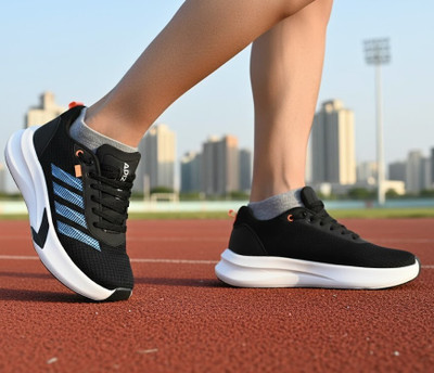 JK PORT Men's Black & Sky Blue Stripe Comfort Running Shoes Casuals For Men(Black, Blue , 8)