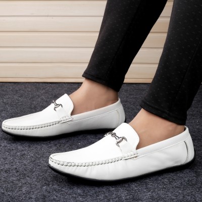 HERE&NOW Men's Faux Leather Material Formal Slip-on Shoes Slip On For Men(White , 9)