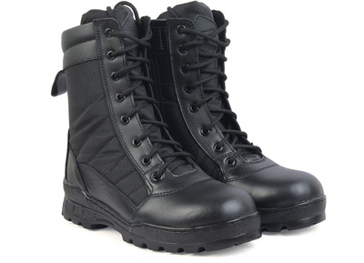 XHUGOY XHUGOY Genuine Black Leather Military Combat Light Weight Boots For Men Boots For Men(Black , 7)