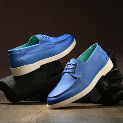 Noak Noak Blue Organic Cactus Leather Boat Shoes For Men(Blue , 11)