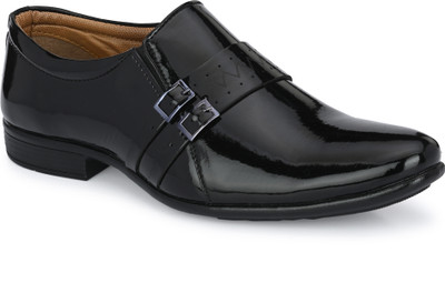 Stylelure Synthetic Leather Straps Formal Monk Shoes For Men(Black , 10)
