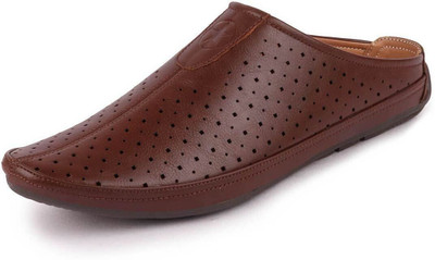 FAUSTO Ethnic Festive Fashion Wedding Comfort Lightweight Back Open Jutis and Loafers For Men(Brown , 7)