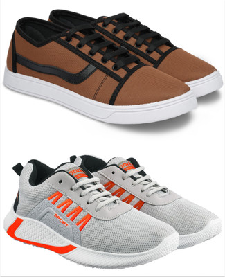 Free Kicks Combo Of 2 Shoes FK- & FK-444 Sneakers For Men(Grey, Orange , 10)