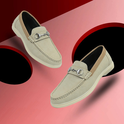 Stomped Loafers For Men(Beige, Green , 8)