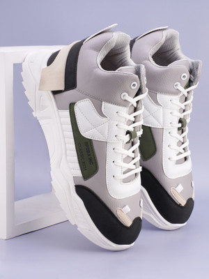 RapidBox Color Block Sneakers For Men(Grey, Black , 8)
