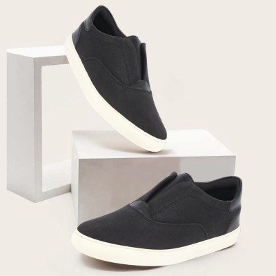 FAUSTO Classic Upper Denim Comfort No Touch Slip On Canvas Shoes Mojaris For Men(Black)