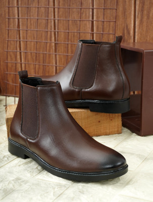 FOGGY Mid Top Slip-On Chelsea Boots For Men(Brown , 7)