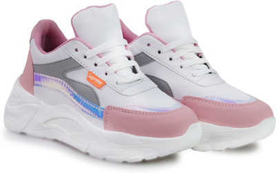 DARTKICK Stylish Women's Chunky Sneakers | Pink & White Colorblock Casuals For Women(White , 5)