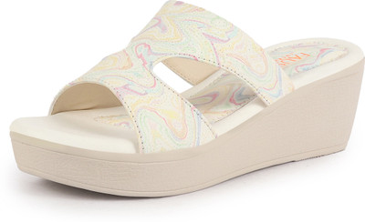 FAUSTO Open Toe Printed Height Enhancer Slip On Wedges|Slipper Sandals for Work For Women(Pink , 6)