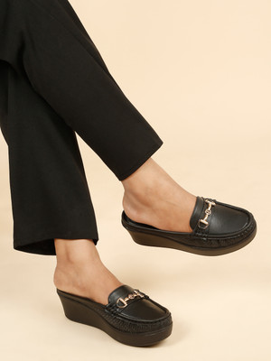 flat n heels Loafers For Women(Black , 6)
