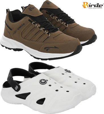 Birde Birde Lightweight Combo Pack of 2 Stylish Sports Gym, Shoes With Clogs Walking Shoes For Men(Brown, White , 7)