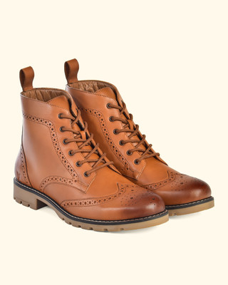 yoho Yoho Classic Leather Boots Model 002 for Men | Classic Design Boots For Men(Tan , 8)