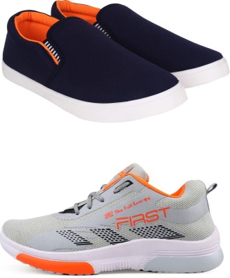 Free Kicks Combo Of 2 Shoes FK-Fitman & FK-575 Slip On Sneakers For Men(Grey, Orange)
