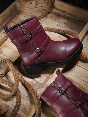 Roadster Boots For Women(Burgundy , 4)