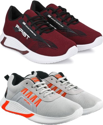 Free Kicks Combo of 2 || FK- 565 & 444 Stylish Running Shoes For Men(Maroon, Grey, Orange , 7)