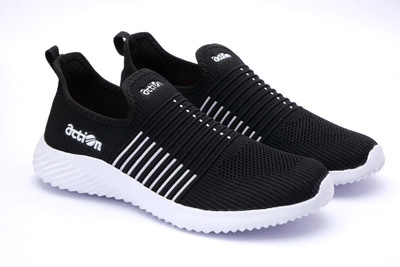 action AM 760-F.Blk-Wht Slip On Sneakers For Men(Black , 7)
