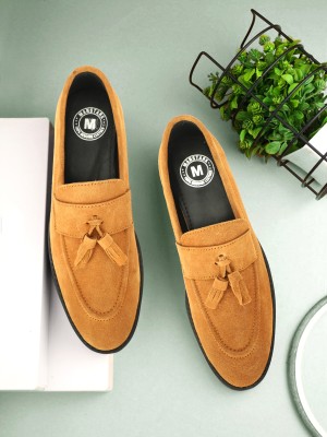 MANSTARK Suede Leather Loafer with Tassel Moccasin Shoes Loafers For Men Loafers For Men(Tan , 8)