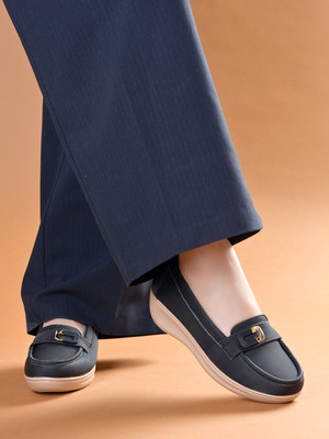 SHOETOPIA Casual Ribbed Trendy Loafers|Comfortable Slip-On Loafers Wedge Sole For Girls Loafers For Women(Black , 4)