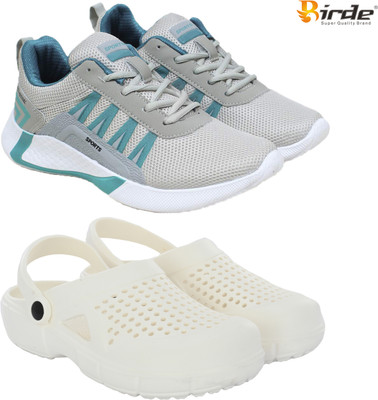 Birde Birde Stylish Combo Pack of 2 Lightweight Gym, Running Shoes With Clogs Walking Shoes For Men(Grey, White , 9)