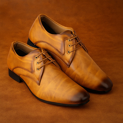 Shoe Island Derby Leather Tan Brown Lace-Ups Office Party Ethnic Wear Formal Shoes For Men Lace Up For Men(Tan, Brown , 9)