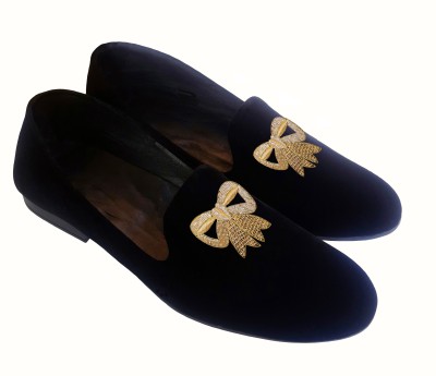 Ajanta Embroidery Hand Embroidered Golden BOO Shoes Loafers For Women(Black , 6)