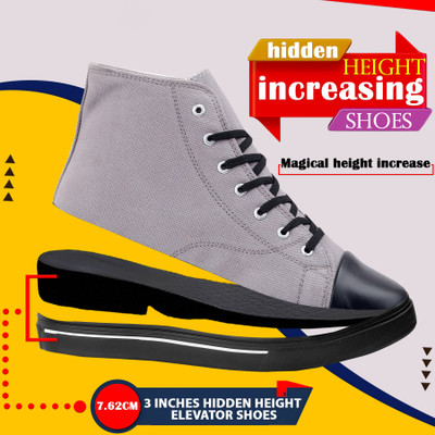 BXXY Men's 3 Inch Hidden Height Increasing Trendy Lightweight Canvas Casual Shoe Casuals For Men(Grey , 8)