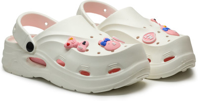 asian INDIGO-08 Clogs For Women(White, Pink , 5)