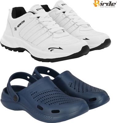 Birde Birde Stylish Combo Pack of 2 Lightweight Gym, Outdoor, Running Shoes With Clogs Walking Shoes For Men(White, Navy , 6)