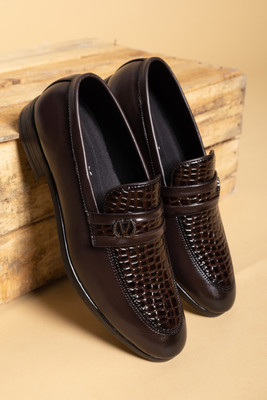 NINE STEPS Nine Steps Men's Patent Leather Loafers with Braided Strap and Gloss Finish Mocassin For Men(Brown , 7)