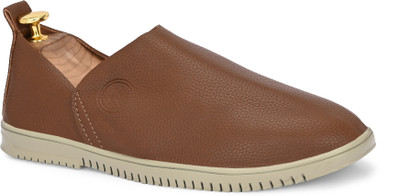 JK PORT Men's Tan/Brown Textured Synthetic Leather Casual Slip-Ons Casuals For Men(Brown , 10)