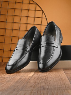 SAN FRISSCO Men Black Premium Genuine Leather Solid Formal Loafers Slip On For Men(Black , 7)