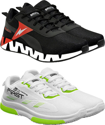 BRUTON Combo Pack of 2 Trendy & Stylish Sports Shoes Running Shoes For Men(Black, White , 9)