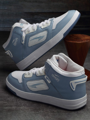 asian Flat Sole Sneakers Shoes for all Day wear with Memory Cushion Footbed High Tops For Men(Blue, White , 10)
