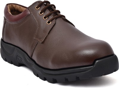 PILLAA Genuine Leather Formal Lightweight Steel Toe Safety Shoes Lace Up For Men(Brown , 6)