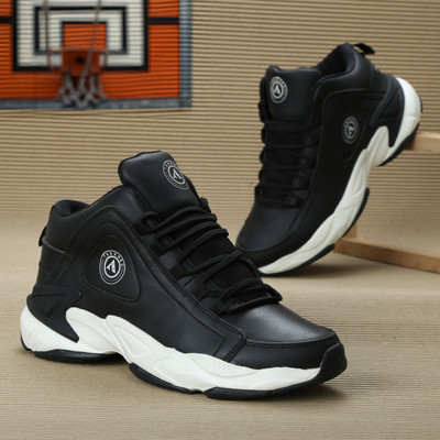 THNXBRO Men's Casual Mid-Top AIR Comfort Style White BasketBall Shoes Outdoors For Men(Black , 8)