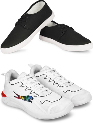 Free Kicks Combo Of 2 Shoes FK-201 & FK-PM-1100 Sneakers For Men(White , 7)