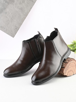 Roadster Men brown solid formal office wear casual round toe comfortable mid top chelsea Boots For Men(Brown , 10)