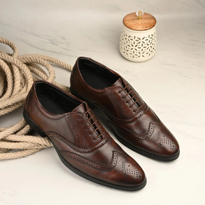 Butello Formal Shoes With PU Sole | Lightweight & Comfortable Lacing Brogues For Men Party Wear For Men(Brown , 7)