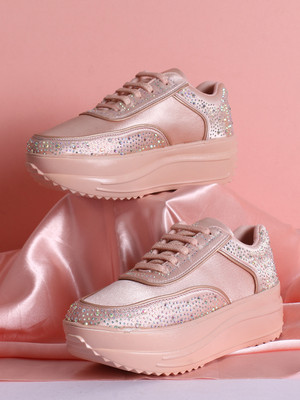 VENDOZ Wedding Party Glittery Bridal Sneakers For Women(Pink , 7)