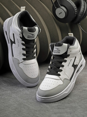 asian Casual Sneaker Shoes for Men | Soft Cushioned Insole || Boston-13 High Tops For Men(White, Black , 8)