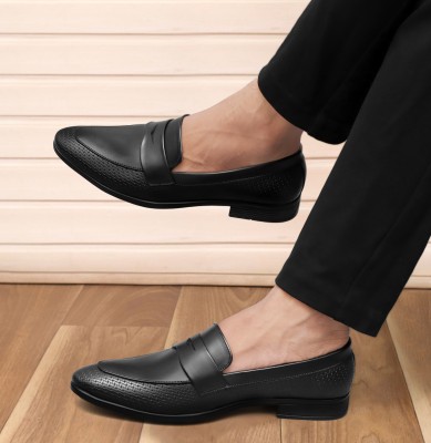 Telish Telish synthetic leather Moccasin Formal Slip On For Men(Black)