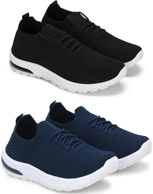 Sporide Women’s Sports Running Shoes Lightweight Casual Walking Sneakers (Pack Of 2) Driving Shoes For Men(Blue, Black , 6)
