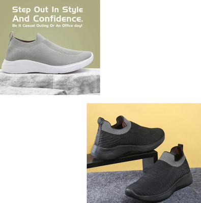 Face Stylish Sports Shoes for Men – Ideal for Running, Gym & Training Sneakers For Men(Grey, Black , 8)