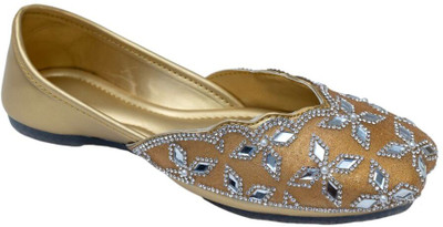 CATBIRD Ethnic Embroidred Juti And Mojari Jutis For Women(Gold , 9)