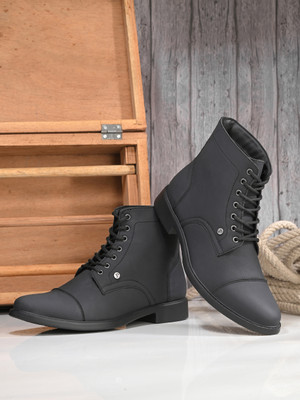 El Paso El Paso Men Black Faux Leather Casual Lace Up Boots Boots For Men(Black , 9)