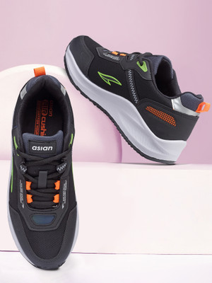 asian Nexon-13 Black Sports,Walking,Training,Gym,Stylish, Running Shoes For Men(Black, Green , 6)