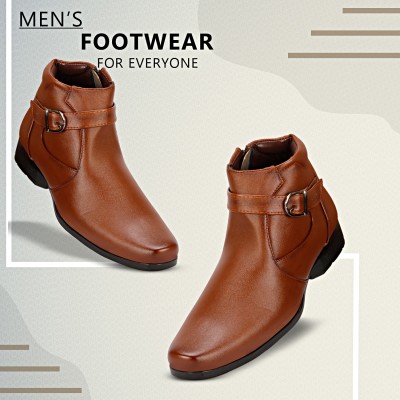 Vincenzo Royal Look Shoes for Men/Casual Shoes for Men/Latest Patent Leather Zip/Chain Boots For Men(Tan)