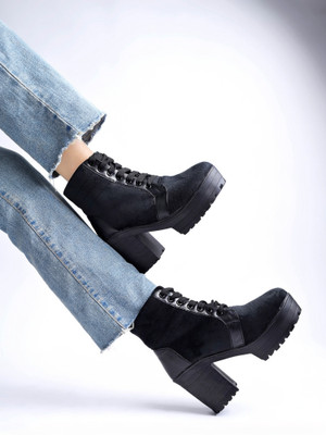 SHOETOPIA Boots For Women(Black , 6)